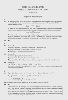 Teste Intermédio 2009 Física e Química A – 10.° ano