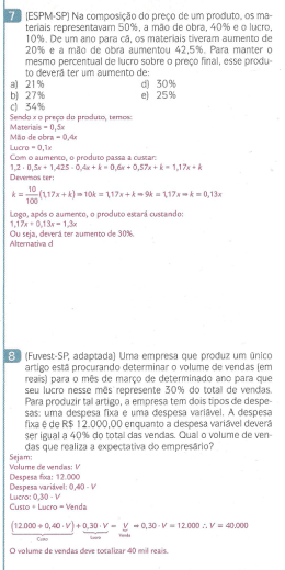 l ESPM-SP] l\la composi&ccedil;&atilde;o do pre&ccedil;o de um produto, os ma~ teriais