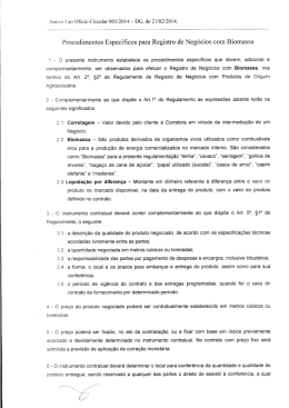 Procedimento espec&iacute;ficos para Registro de Biomassa