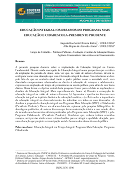 EDUCA&Ccedil;&Atilde;O INTEGRAL: OS DESAFIOS DO PROGRAMA MAIS