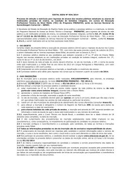 EDITAL SEDU N&ordm; 054/2014 Processo de sele&ccedil;&atilde;o e matr&iacute;cula para