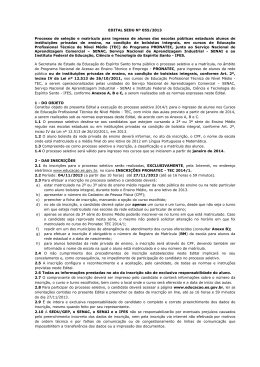 EDITAL SEDU N&ordm; 055/2013 Processo de sele&ccedil;&atilde;o e matr&iacute;cula para
