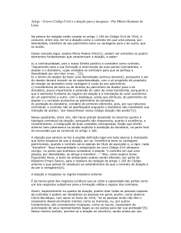 Artigo - O novo C&oacute;digo Civil e a doa&ccedil;&atilde;o pura a incapazes
