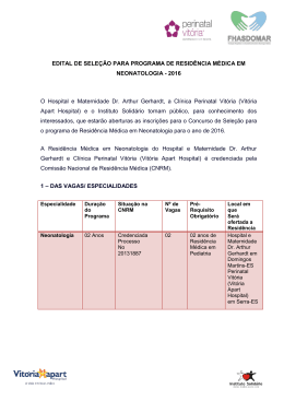 EDITAL DE SELE&Ccedil;&Atilde;O PARA PROGRAMA DE RESID&Ecirc;NCIA