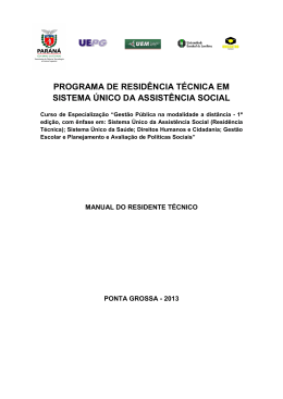 PROGRAMA DE RESID&Ecirc;NCIA T&Eacute;CNICA EM SISTEMA &Uacute;NICO DA