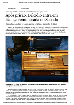 Ap&oacute;s pris&atilde;o, Delc&iacute;dio entra em licen&ccedil;a remunerada no Senado