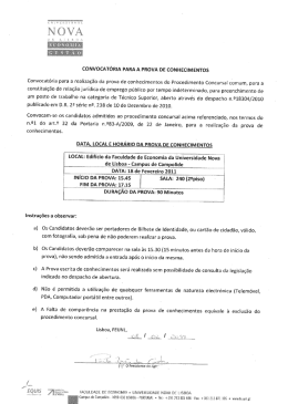 CONVOCAT&Oacute;RiA PARA A PROVA DE CONHECIMENTOS