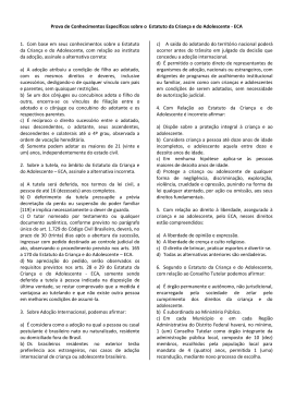 Prova de Conhecimentos Espec&iacute;ficos sobre o Estatuto da Crian&ccedil;a e