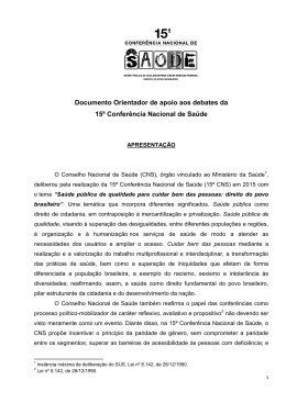 Documento Orientador de apoio aos debates da 15&ordf; Confer&ecirc;ncia