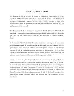 AUTORIZA&Ccedil;&Atilde;O N&ordm; ICP - 024/TVC Por despacho de SE a Secret&aacute;ria