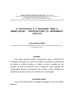 a psicologia e a educa&ccedil;&atilde;o para a emancipa&ccedil;&atilde;o