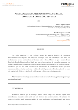 PSICOLOGIA ESCOLAR/EDUCACIONAL NO BRASIL: COMO ERA