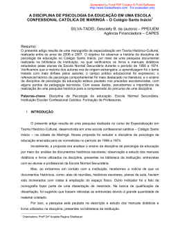 a disciplina de psicologia da educa&ccedil;&atilde;o em uma escola confessional