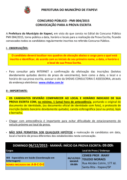 PMI 004/2015 CONVOCA&Ccedil;&Atilde;O PARA A PROVA ESCRITA