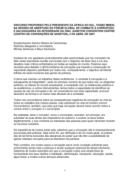 1 DISCURSO PROFERIDO PELO PRESIDENTE DA &Aacute;FRICA DO
