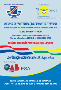 VI CURSO DE ESPECIALIZA&Ccedil;&Atilde;O EM DIREITO
