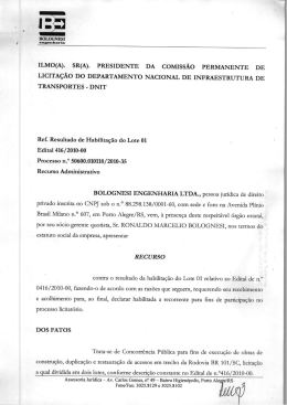 Recurso contra fase de Habilita&ccedil;&atilde;o do Lote 01 - Impetrante