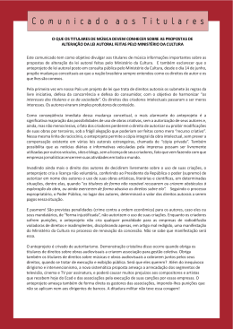 Propostas de altera&ccedil;&atilde;o da lei autoral