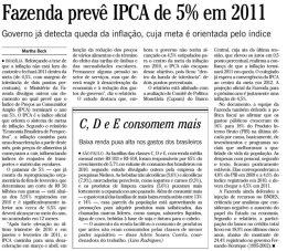 Fazenda prevê IPCA de 5% em 2011