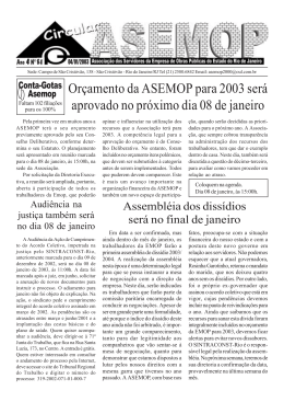 Orçamento da ASEMOP para 2003 será aprovado no próximo dia