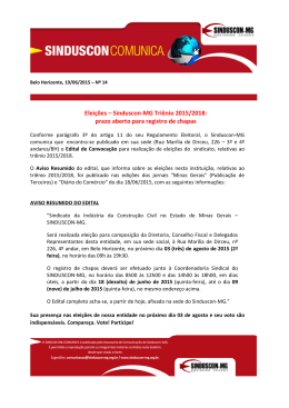 Elei&ccedil;&otilde;es &ndash; Sinduscon-MG Tri&ecirc;nio 2015/2018: prazo aberto para