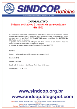 Palestra no Sindcop é transferida para o próximo dia 12/03