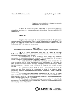Resolu&ccedil;&atilde;o 058/Reitoria/Univates Lajeado, 05 de agosto de 2015