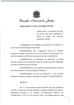 RESOLUÇÃO N9 72, DE 31 DE maço DE 2009.