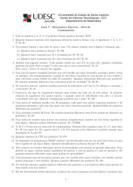 Lista 7 - Matemática Discreta - 2014/01 Combinatória 1