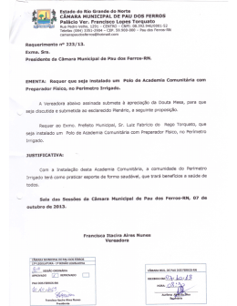 223/2013 - Requer que seja instalado um Polo de Academia
