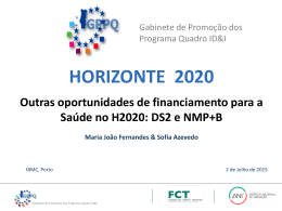 H2020-Sa&uacute;de-Porto 2015_Oportunidades de