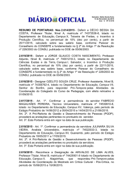 RESUMO DE PORTARIAS: Nos 2.614/2015 - Deferir a