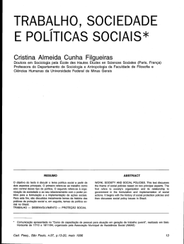 TRABALHO, SOCIEDADE E POLITICAS SOCIAIS*