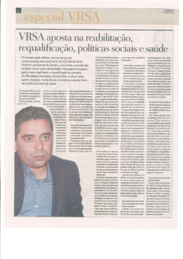 VRSA aposta na reabilitação, requalificação, políticas Sociais e Saúde