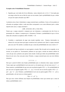 Probabilidade e Estat&iacute;stica I &ndash; Antonio Roque &ndash; Aula 12