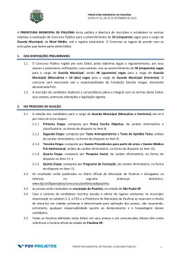 A PREFEITURA MUNICIPAL DE PAULÍNIA torna pública a abertura