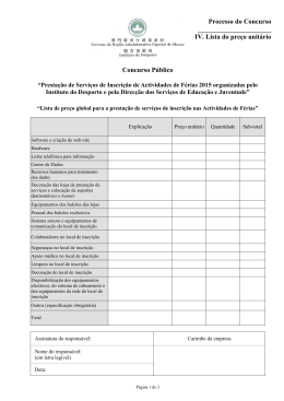 Processo do Concurso IV. Lista do preço unitário Concurso Público