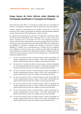 Grupo Soares da Costa, SGPS, SA informa sobre Redu&ccedil;&atilde;o de