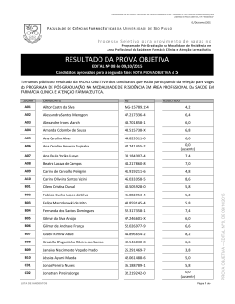 resultado da prova objetiva - Faculdade de Ci&ecirc;ncias Farmac&ecirc;uticas