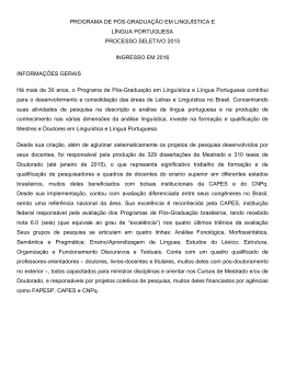 PROGRAMA DE P&Oacute;S-GRADUA&Ccedil;&Atilde;O EM LINGU&Iacute;STICA E