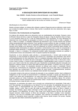 A Educa&ccedil;&atilde;o deve enfatizar os Valores