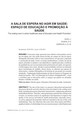 A SALA DE ESPERA NO AGIR EM SA&Uacute;DE: ESPA&Ccedil;O DE