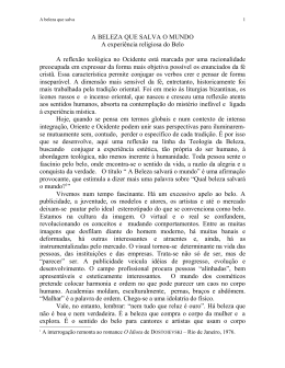 A BELEZA SALVAR&Aacute; O MUNDO