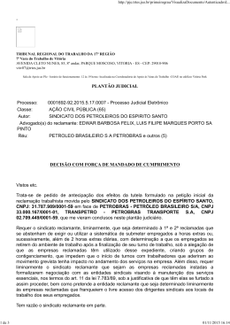 - PLANTÃO JUDICIAL Processo: 0001692-92.2015 - Sindipetro-ES
