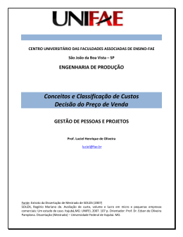 Conceitos e Classifica&ccedil;&atilde;o de Custos Decis&atilde;o do Pre&ccedil;o de Venda
