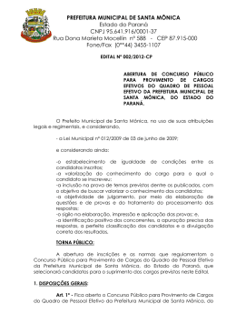 PREFEITURA MUNICIPAL DE SANTA MÔNICA Estado do Paraná