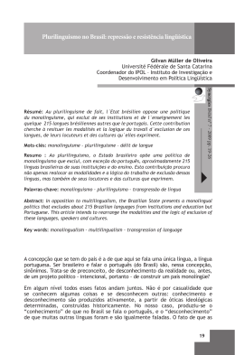 Plurilinguismo no Brasil: repress&atilde;o e resist&ecirc;ncia ling&uuml;&iacute;stica
