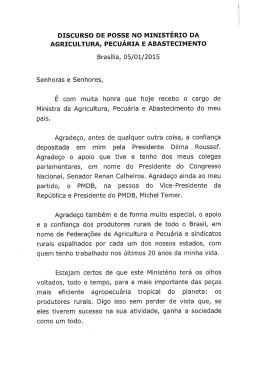 DISCURSO DE POSSE NO MINISTÉRIO DA AGRICULTURA