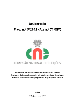 Delibera&ccedil;&atilde;o Proc. n.&ordm; 9/2012 - Comiss&atilde;o Nacional de Elei&ccedil;&otilde;es