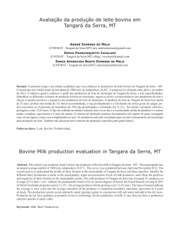 Avalia&ccedil;&atilde;o da produ&ccedil;&atilde;o de leite bovino em Tangar&aacute; da Serra, MT